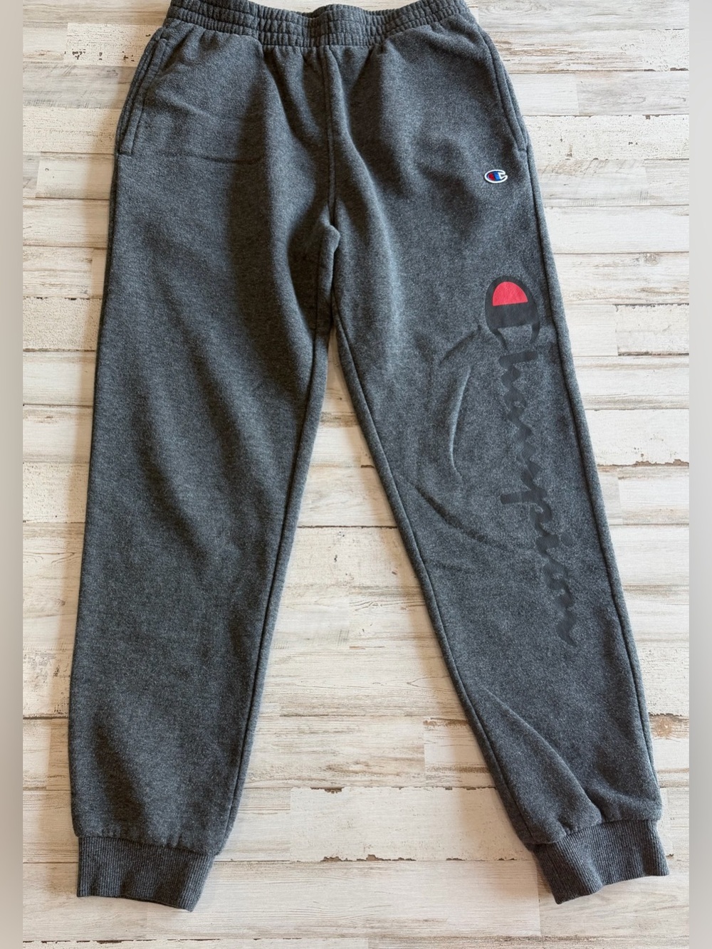 Champion Youth Large Gray Fleece Jogger Sweatpants Logo Athletic Pants